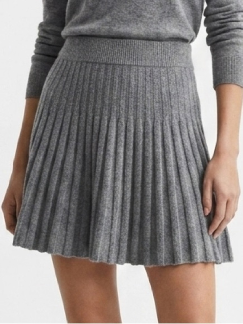 Zara Gray Pleated Ribbed Knit Mini Skirt High Waisted Elastic Skater Flared 1826
